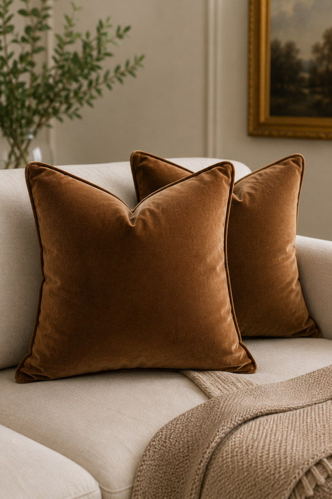 Warm brown velvet throw pillows – Amazon home decor find